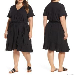 Faux wrap dress with ruffle hem